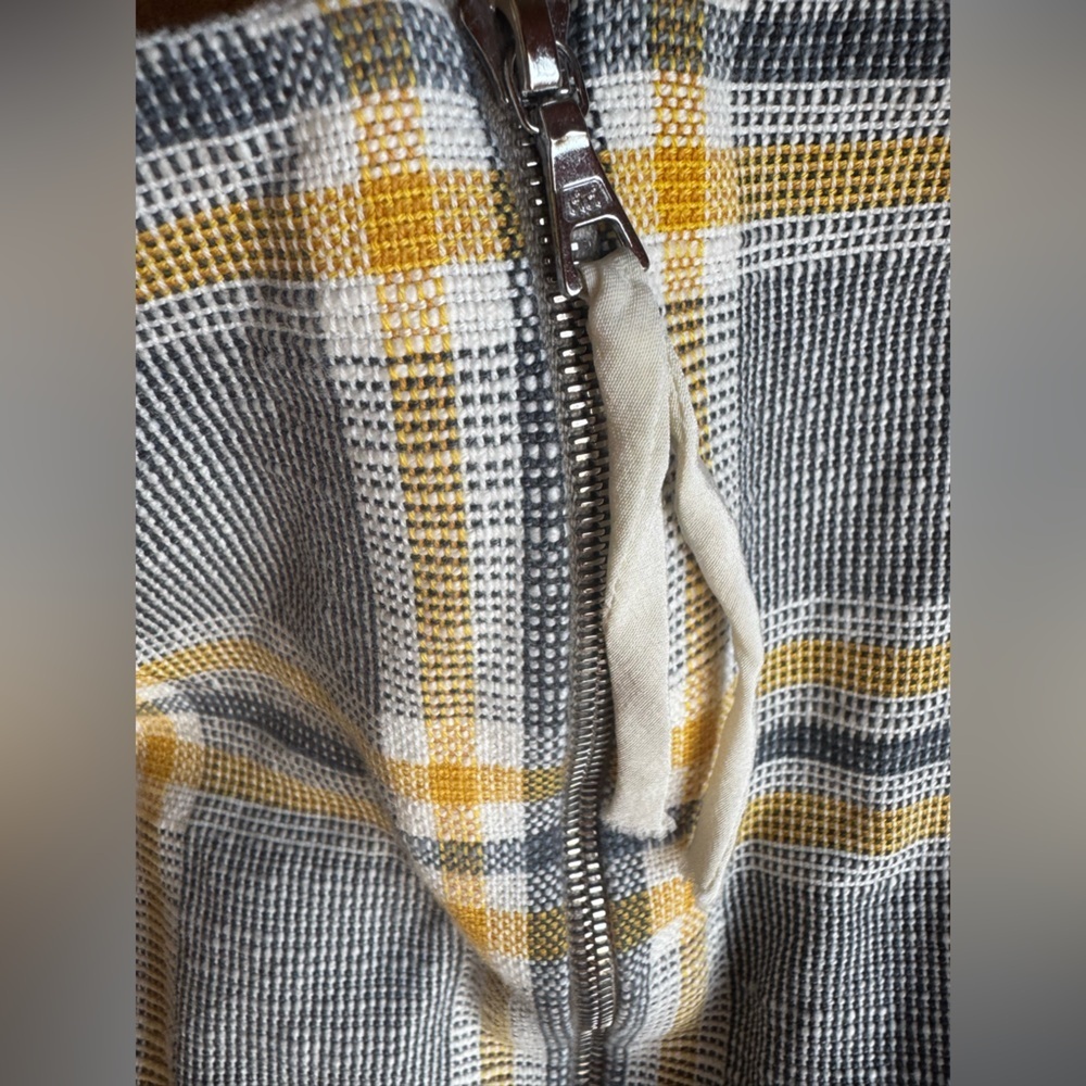 JASON WU Plaid SL Mini A-Line Dress Gray Yellow Zipper Pockets Cotton Silk Sz 4 - Picture 11 of 16